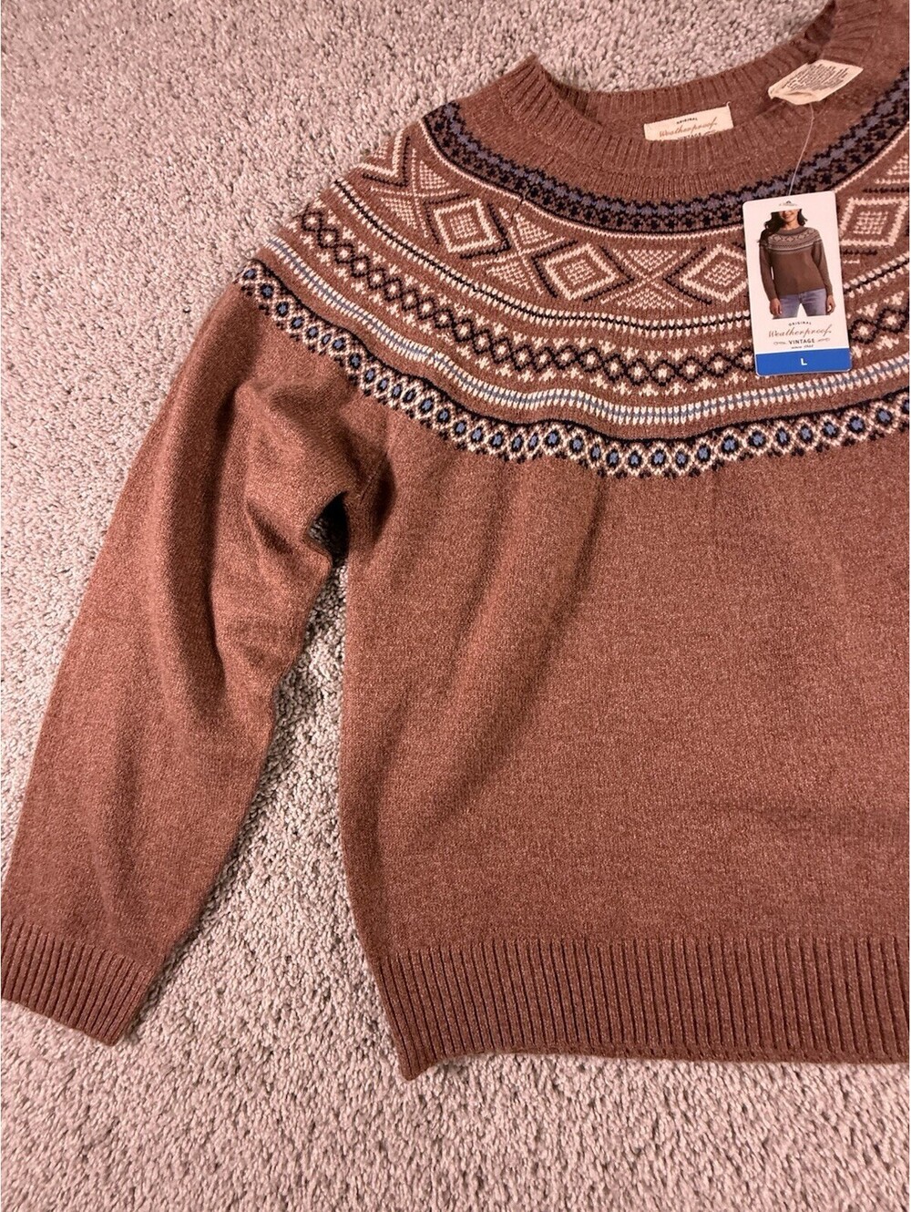 Weatherproof Vintage Women's L Fair Isle Crewneck Sweater Copper Polyester NWT - Picture 6 of 13